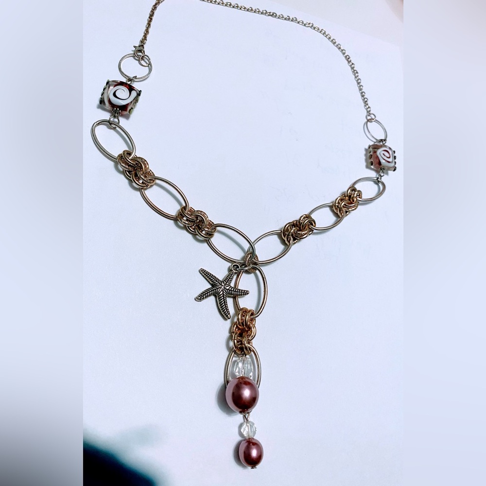 Gold-Tone Starfish Pendant Necklace with Purple Pearl Accent